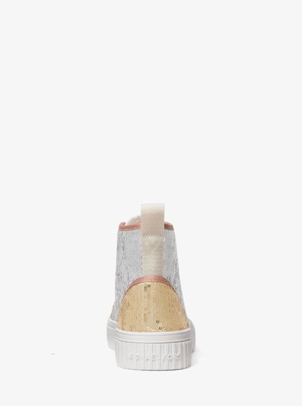 Damske Tenisky Michael Kors Gertie Two-Tone Sequined Canvas High-Top Biele Zlate Žlté - Topanky Michael Kors Lacne | LADGP-5463